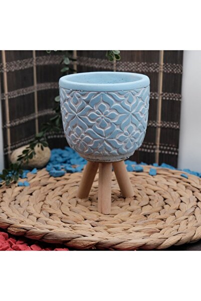 ADAA MANDALA DESENLİ AHŞAP AYAKLI BETON SAKSI