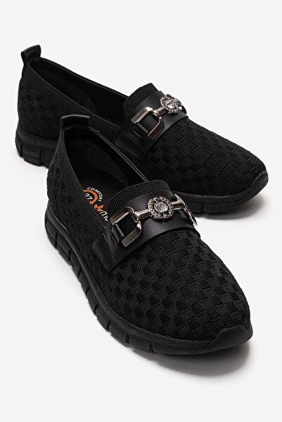 CCWAY AYAKKABI Γυναικεία Πλεκτά Παπούτσια με Στρογγυλές Πέτρες και Καρό Σχέδι...