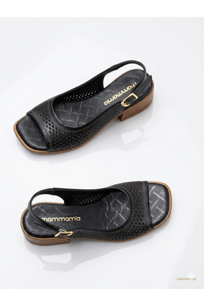 Mammamia Γυναικεία πέδιλα με χοντρό κοντό τακούνι από γνήσιο δέρμα, ελαφριά κ...