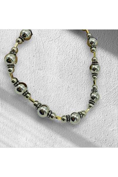Yaseminli Butik Gold- Silver Colored Stone Detailed Necklace