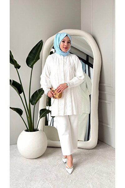 TrendParis Πουκάμισο από βαμβακερό τουνίκ με κεντημένο γιακά και λεπτομέρειες...