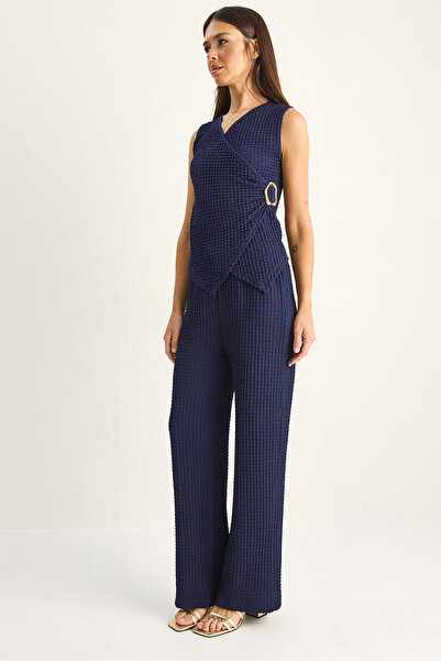 Bianco Lucci Γυναικεία μπλούζα με διπλό γιακά και λεπτομέρεια με ντραπέ, παντ...