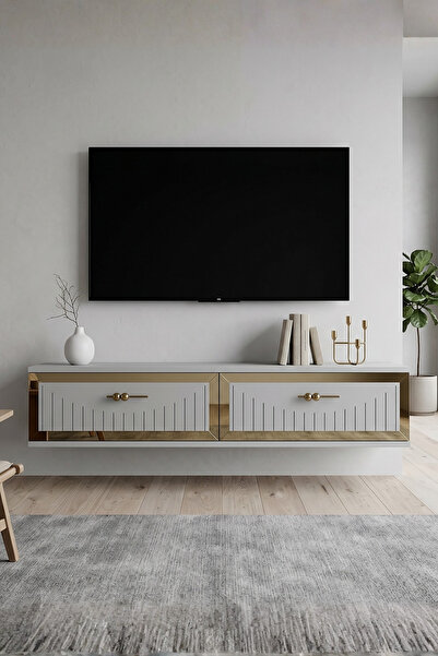 zetuna home TDA1206BG DUVARA MONTAJ TV STAND, TV RAFI BEYAZ- GOLD 120CM
