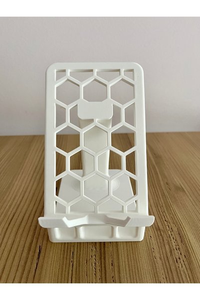 Serüven 3D Phone Stand - Desk Phone Holder - Tablet Stand - Honeycomb Design - White