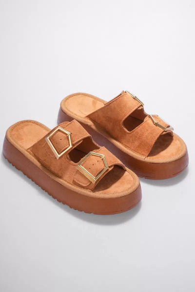 Zerenyus Santiago Premium Women's Tan Daily Buckle Summer Slippers