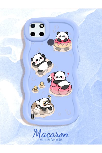 CHICASELUX Simple Blue Silicone Phone Case Panda Pattern Shockproof Compatibl...