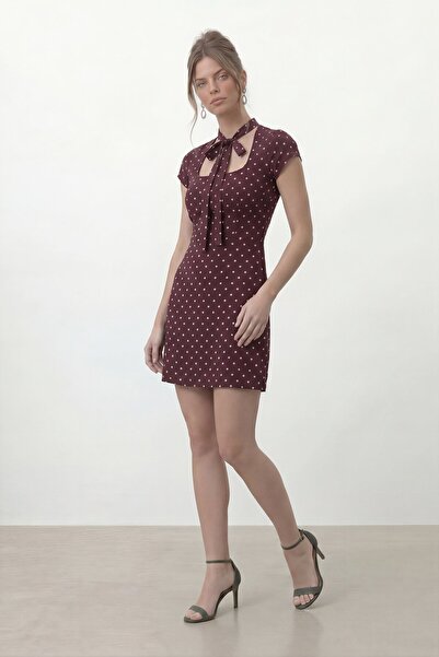 VAGGON Πουά Με σχέδιο Μίνι φόρεμα με λαιμόκοψη Με δέσιμο