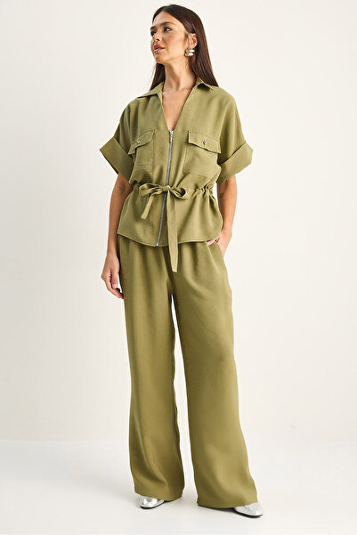 Bianco Lucci Γυναικείο Ρυθμιζόμενο Σετ Παντελόνι με Λεπτομέρεια στη Μέση, Κον...