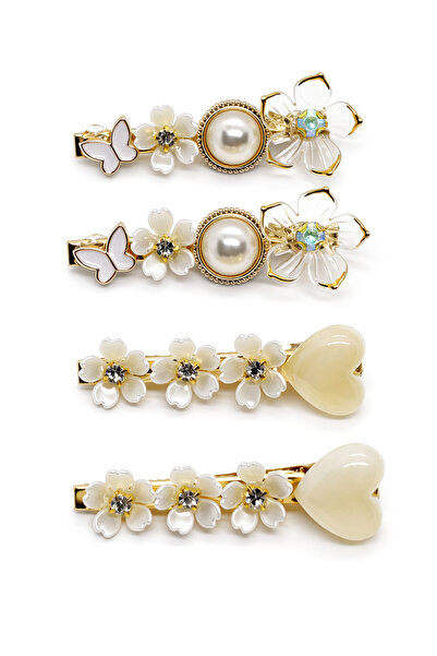 MakeWell Σετ αγκράφες 4 τεμαχίων σε κρεμ χρώματα, κατάλληλο για παιδιά, εφήβο...