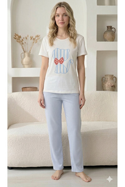 Rosa Lui Σετ πιτζάμες με στάμπα γάτας, με σχέδια στο επάνω και στο κάτω μέρος