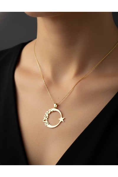 Moda Hilye www.modahilye.com Gümüş Ay Yıldız Kişiye Özel İsimli Kolye - 14k A...