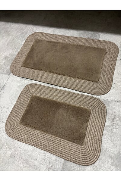 MaVaux Σετ χαλάκια μπάνιου με αφράτη μαλακή υφή 50x80 & 40x60 με ψάθινες άκρε...