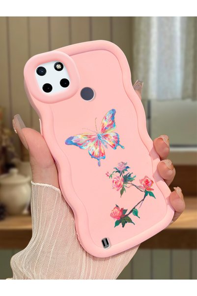 Hontinga Realme C21Y Compatible Shockproof Simple Pink Silicone Phone Case Bu...