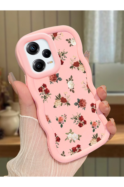 Hontinga Redmi Note 12 Pro 5G Uyumlu Darbeye Dayanıklı Basit Pembe Silikon Te...
