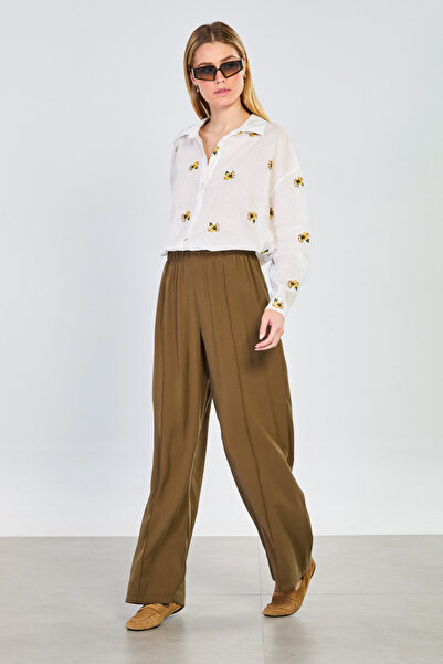 BARRELS AND OIL Γυναικείο φαρδύ παντελόνι με λάστιχο στη μέση και λεπτή εφαρμ...