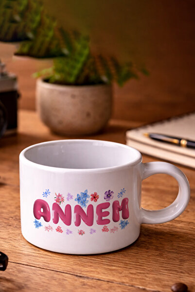 giftkonsept White Mini Tea Cup Mug with Flowers and Mom Printed on It, Specia...