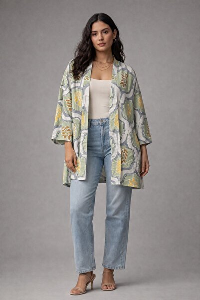 Sabaki Viskon Desenli Oversize Kimono