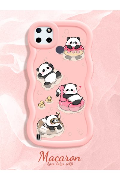 CHICASELUX Simple Pink Silicone Phone Case Panda Pattern Shockproof Compatibl...