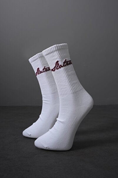Slatra Λευκές - Κάλτσες με Βυσσινί Γράμματα