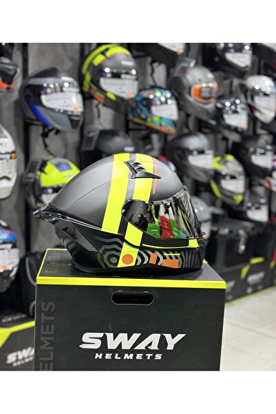 Sway Siyah Turuncu Yeşil Ayna Vizör Full Face Kask ECE 22.06 ABS Güvenlik