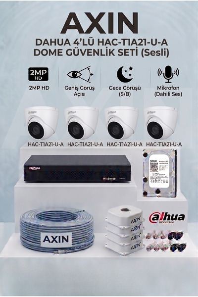 DAHUA 4 Kameralı Dome Güvenlik Kamera Seti - Mikrofonlu (Sesli), 2.8mm Geniş ...