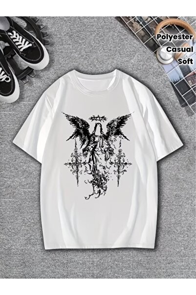 Touz Moda Gotička anđeoska grafika, unisex majica sa širokim krojem