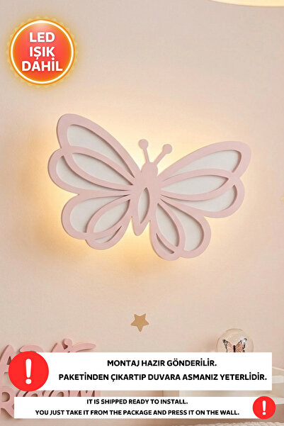 Dekorvin 2 Katlı Led Işıklı Kelebek Gece Lambası Bebek Çocuk Odası Çiftçi Duv...