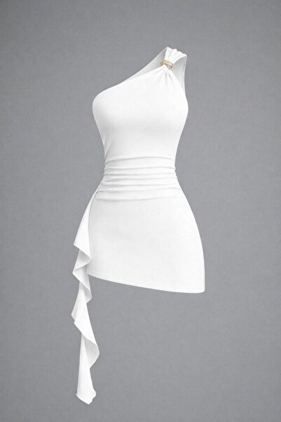 MYCPARL Ασύμμετρο μίνι φόρεμα με λεπτομέρεια αξεσουάρ, με ζώνη και ντραπέ στο...