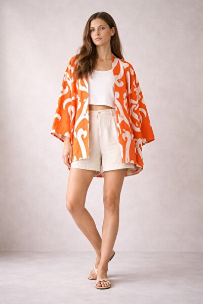 Sabaki Viscose Patterned Oversized Kimono