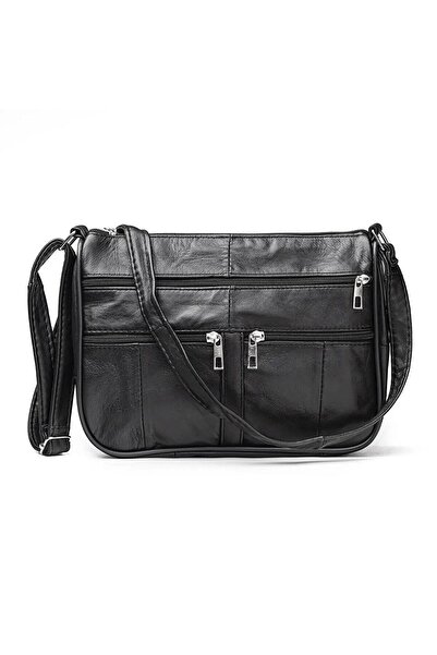 DiyMer Black Leather Cross Shoulder Bag