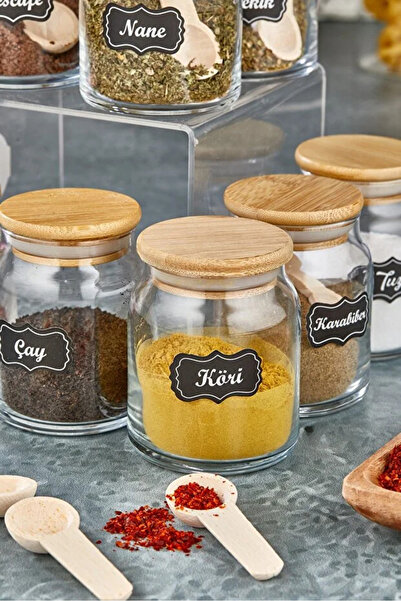 Northern Star 300 ml 8 Glass Jar Spice Bowl and 8 Spice Spoons (65 Stickers)