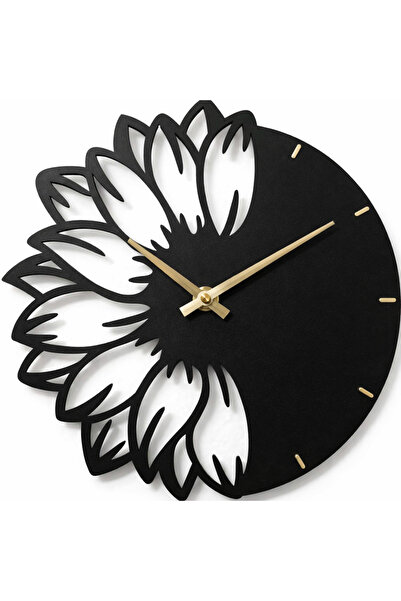AS TASARIM LAZER Nyx Modern Asymmetric Wooden Wall Clock 40 Cm. Black Color