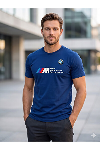 Farah Tekstil Sıfır Yaka Pamuklu, Likralı BMW Baskılı Erkek T-Shirt / Araba
