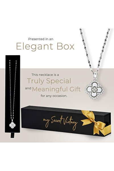 my Secret Victory Gold Plated Four Leaf Clover Pendant Necklace for Women – Lucky Black Agate & Cubic Zirconia Charm