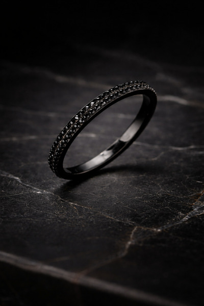 OEM Κομψό Μαύρο Δαχτυλίδι με Πέτρες – Μινιμαλιστικό Λεπτό Δαχτυλίδι Unisex, Μ...