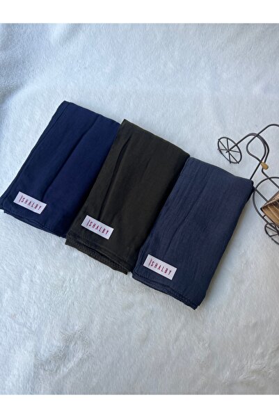 shalby Hijab Plain Cotton Crash Shawl Set of 3 (Dark Navy Blue-Khaki-Deep Smoke)