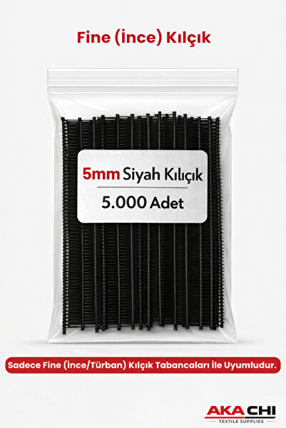 AKA CHI 5 mm Siyah fine Kılçık 5.000 Adet Siyah Etiket Tabancası Plastik Kılç...
