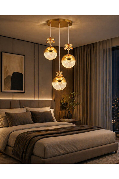 kialed Aurora Modern LED Sarkıt Avize 3 Renk Ledli Avize Metal Gold Salon Mut...