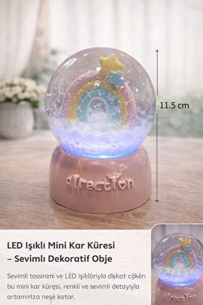 EVVEL ZAMAN ANTİK LED Işıklı Mini Kar Küresi – Gökkuşağı Temalı Dekoratif Obje
