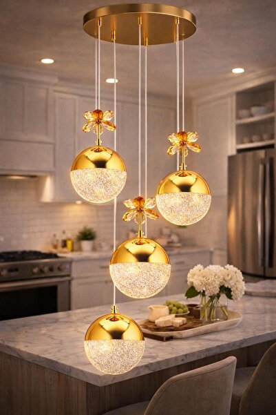 kialed Aurora Modern LED Sarkıt Avize 3 Renk Ledli Avize Metal Gold Salon Mut...