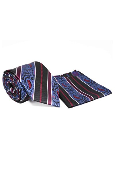 FASHION Σετ μπλε γραβάτας με σχέδιο paisley και λειτουργική μαντήλια τσέπης