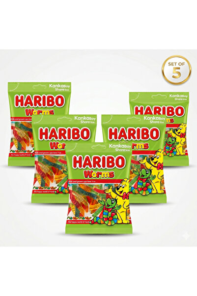 Haribo Τσίχλα Σκουλήκια με Φρουτώδη Μεικτή Γεύση - Πολυσυσκευασία (5x80γρ)