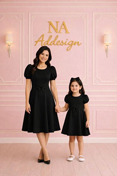 NA ADDESIGN Black Mother-Daughter Flared Dress – Double Fabric (Must Be Added...