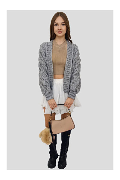 POİNE Γυναικεία πλεκτή ζακέτα με σχέδιο Μπακλάβα και λεπτομέρειες