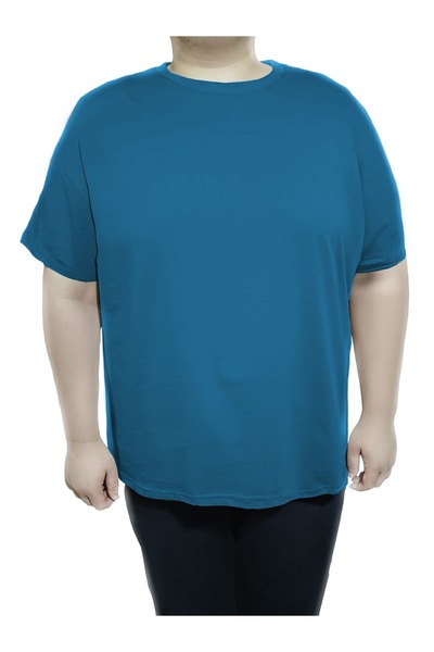 upsize Büyük Beden T-Shirt %100 Pamuk Yumuşak Dokulu Petrol Mavisi Bisiklet Y...