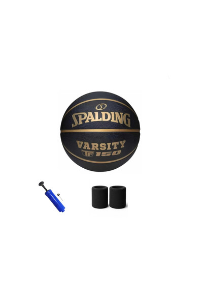 SPALDING Μπάλα Μπάσκετ Varsity Μαύρο Χρυσό TF-150 Μέγεθος: 7 + Αντλία + 2 Περ...