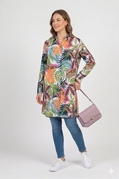 Polologin Butik Μακρύ πουκάμισο τουνίκ με τροπικά σχέδια - Πολύχρωμο