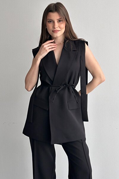 moda armanc Γυναικείο γιλέκο με παντελόνι, σετ με λεπτομέρεια ζώνης, μπλέιζερ...