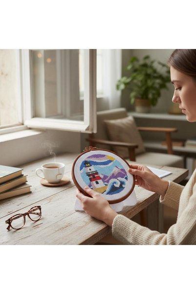 ÇERÇİ MELEK Tapestry Printed Etamine Processing Kit |   Hobby Set with Pulley No:39