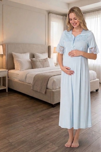 LOHOUSE Women's Full Length Lace Maternity Nightgown